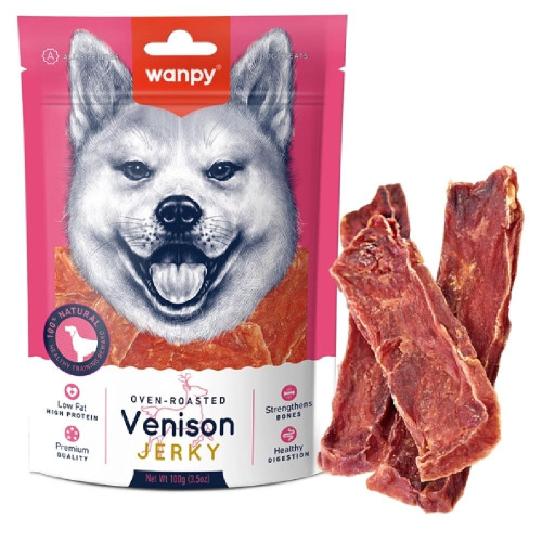 Лакомство Wanpy Soft Venison Jerky Slices для собак, вяленая оленина с уткой, слайсы, 100 г