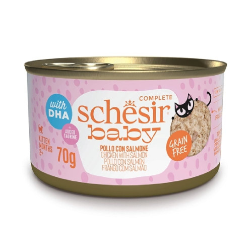 Вологий корм Schesir Baby Chicken With Salmon, консерви для кошенят, курка з лососем в бульйоні, 70 г