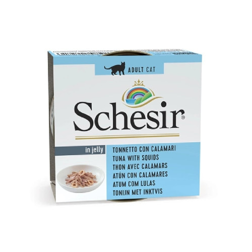 Влажный корм Schesir Tuna with Squid, натуральные консервы для кошек, тунец с кальмаром, в желе, 85 г