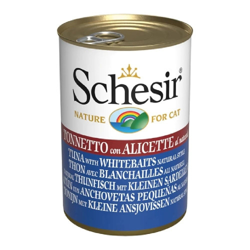 Вологий корм Schesir Tuna with Whitebaits, консерви для котів, тунець з анчоусами в бульйоні, 140 г