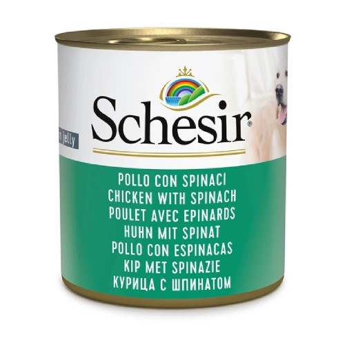 Вологий корм Schesir Chicken With Spinach, консерви для собак, курка зі шпинатом в желе, 285 г
