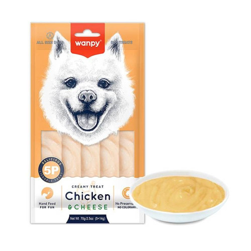 Жидкое лакомство Wanpy Creamy Lickable Treat Chicken&Cheese для собак, курица и творог, 5 стиков по 14 г