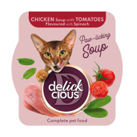 Влажный корм Delickcious для кошек, куриный суп с томатами и добавлением шпината, 80 г Влажный корм Delickcious для кошек, куриный суп с томатами и добавлением шпината, 80 г