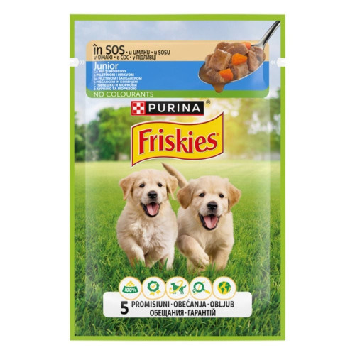 Влажный корм Purina Friskies Junior для щенков, с курицей и морковью в подливке, 85 г