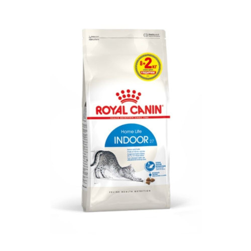 Сухой корм Royal Canin Indoor 27 для кошек постоянно живущих в помещении, 8 кг + 2 кг в подарок