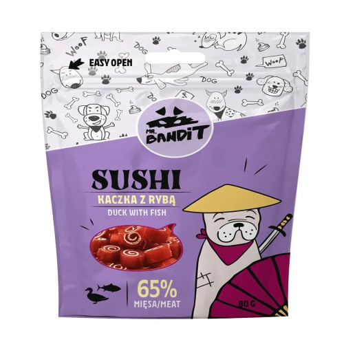 Ласощі Mr. Bandit Sushi для собак, з качкою і рибою, м'ясні рулетики, 80 г