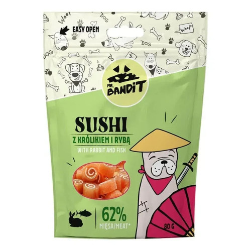Ласощі Mr. Bandit Sushi для собак, з кроликом і рибою, м'ясні рулетики, 80 г