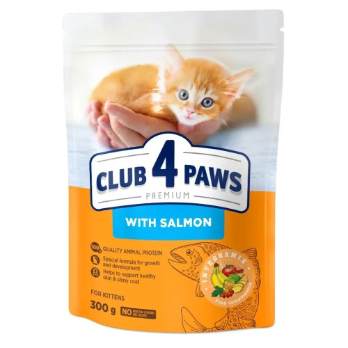Сухий корм CLUB 4 PAWS для кошенят, з лососем, преміум, повнораціонний, 0,3 кг Сухий корм CLUB 4 PAWS для кошенят, з лососем, преміум, повнораціонний, 0,3 кг