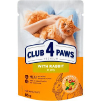 Влажный корм Club 4 Paws для взрослых котов, полнорационный, консервированный, с кроликом в желе, 85 гр Влажный корм Club 4 Paws для взрослых котов, полнорационный, консервированный, с кроликом в желе, 85 гр