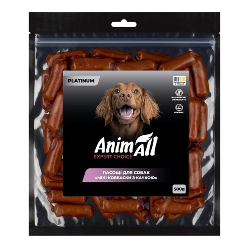 Ласощі AnimAll Platinum Міні ковбаски з качкою для собак, 500 г