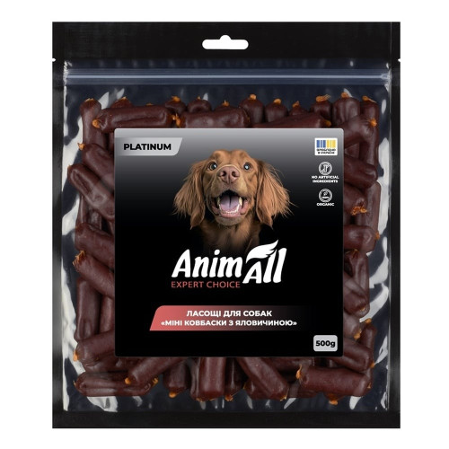 Ласощі AnimAll Platinum Міні ковбаски з яловичиною для собак, 500 г
