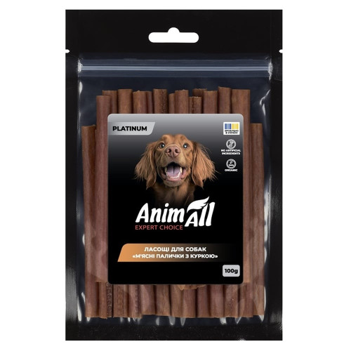Ласощі AnimAll Platinum М’ясні палички з куркою для собак, 100 г