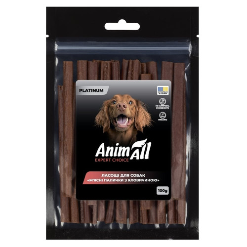Ласощі AnimAll Platinum М’ясні палички з яловичиною для собак, 100 г