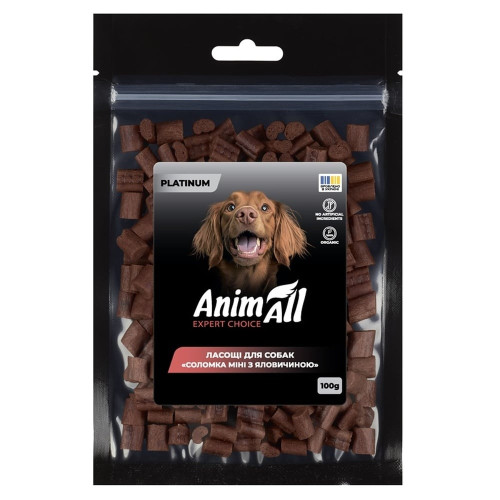 Ласощі AnimAll Platinum Соломка міні з яловичиною для собак, 100 г