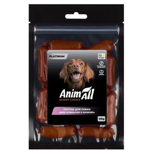 Ласощі AnimAll Platinum Міні ковбаски з качкою для собак, 100 г