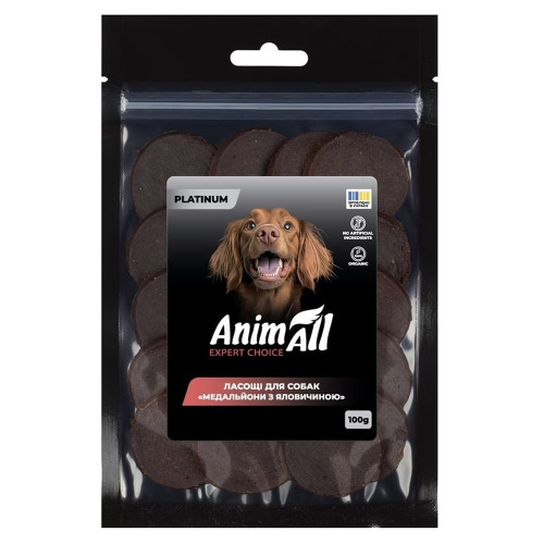 Ласощі AnimAll Platinum Медальйони з яловичиною для собак, 100 г