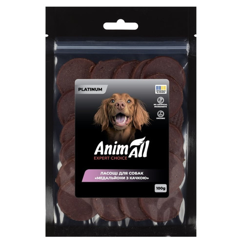 Ласощі AnimAll Platinum Медальйони з качкою для собак, 100 г