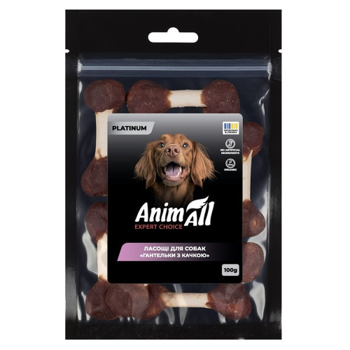 Ласощі AnimAll Platinum Гантельки з качкою для собак, 100 г