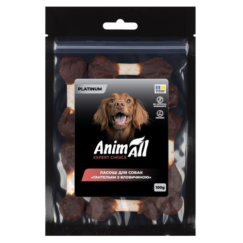 Ласощі AnimAll Platinum Гантельки з яловичиною для собак, 100 г