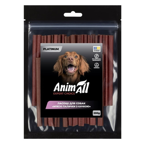 Ласощі AnimAll Platinum М’ясні палички з качкою для собак, 200 г