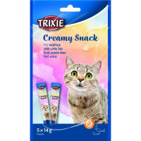Ласощі Trixie Creamy Snacks White Fish для котів, з рибою, 5 штук по 14 г Ласощі Trixie Creamy Snacks White Fish для котів, з рибою, 5 штук по 14 г