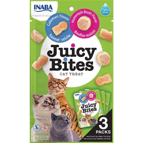 Лакомство INABA "Juicy Bites" для кошек, сочные снеки с домашним бульоном и кальмарами, 3 шт, 33,9 г