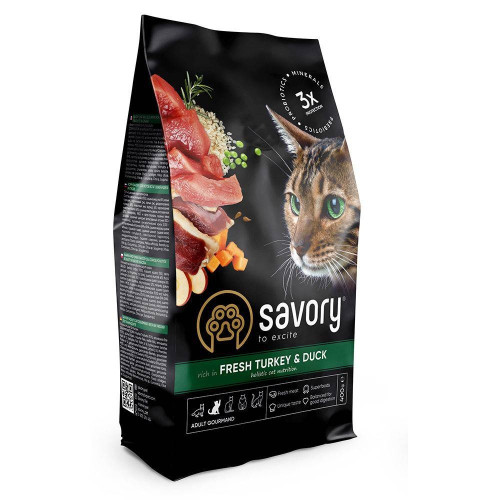 Сухой корм Savory для стерилизованных кошек, со свежей индейкой и уткой, 0.4 кг