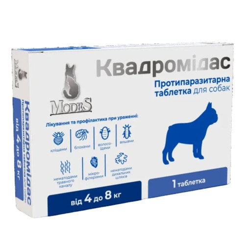 Таблетки MODES Квадромидас противопаразитарные, для собак 4–8 кг, 0.4 г