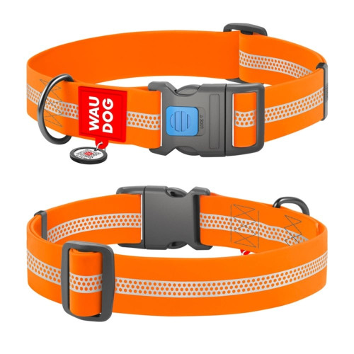 Ошейник WAUDOG Waterproof для собак, водостойкий, с QR адресником, светоотражающий, пластиковый фастекс, оранжевый, XXL, 4 см, 46–70 см