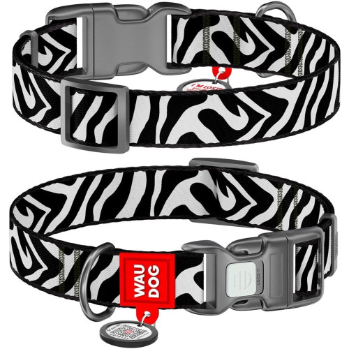 Ошейник WAUDOG Nylon для собак, с QR адресником, рисунок "Зебра", пластиковый фастекс, S, 1.5 см, 25–35 см