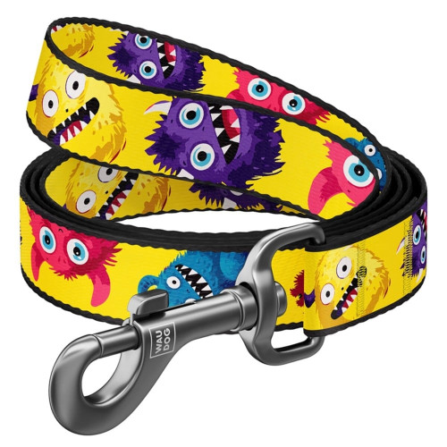 Поводок WAUDOG Nylon для собак, рисунок "Мохнатые монстры", S, 1.5 см, 3 м