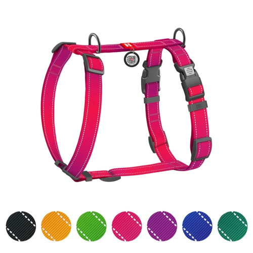 Шлея WAUDOG Nylon Mono для собак, анатомічна, H-подібна, з QR паспортом, світловідбивна, пластиковий фастекс, рожевий, S, 1.5 см, 30-45 см, 35-45 см