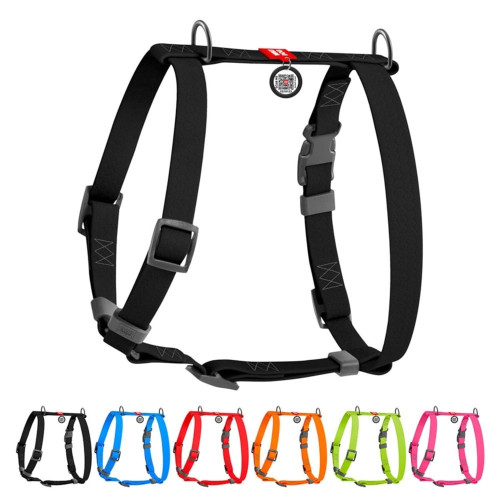 Шлея WAUDOG Waterproof для собак, водостійка, анатомічна, H-подібна, з QR паспортом, пластикова пряжка-фастекс, чорний, L, 2.5 см, 50-85 см, 60-100 см