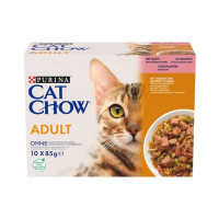 Вологий корм Purina Cat Chow для дорослих котів, з лососем та зеленою квасолею, 10 × 85 г Вологий корм Purina Cat Chow для дорослих котів, з лососем та зеленою квасолею, 10 × 85 г