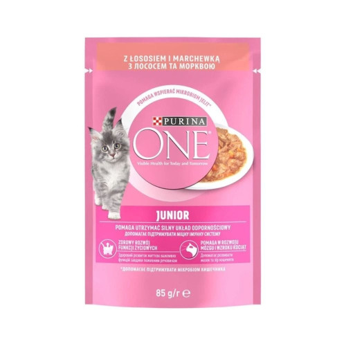 Влажный корм Purina One Junior для котят, с лососем и морковью, 85 г Влажный корм Purina One Junior для котят, с лососем и морковью, 85 г