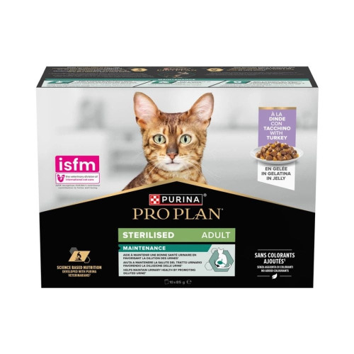Вологий корм Purina Pro Plan Sterilised для дорослих стерилізованих котів, з індичкою, 10 × 85 г