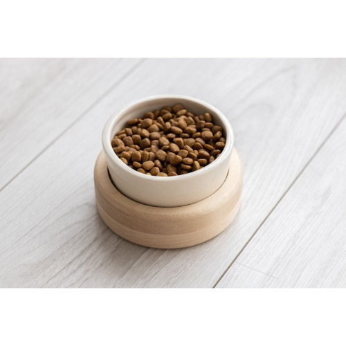 Миска PetJoy для собак и котов, на подставке, бело-бежевая, 0.25 л, 13×13×7 см
