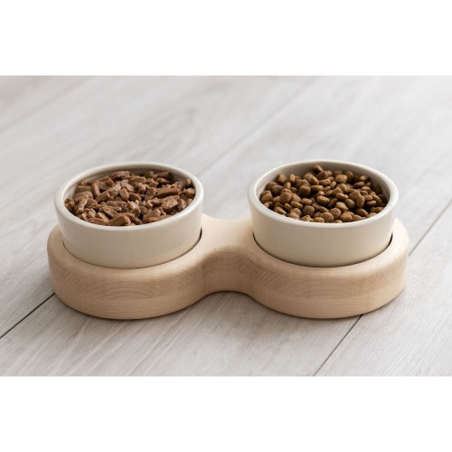 Миски PetJoy для собак та котів, на підставці, біло-бежеві, 2×0.25 л, 27×13×7 см