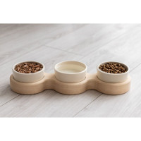 Миски PetJoy для собак та котів, на підставці, біло-бежеві, 3×0.25 л, 43×13×7 см Миски PetJoy для собак та котів, на підставці, біло-бежеві, 3×0.25 л, 43×13×7 см