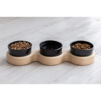 Миски PetJoy для собак и котов, на подставке, бело-черные, 3×0.25 л, 43×13×7 см