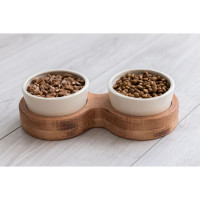 Миски PetJoy для собак и котов, на подставке, коричнево-бежевые, 2×0.25 л, 27×13×7 см