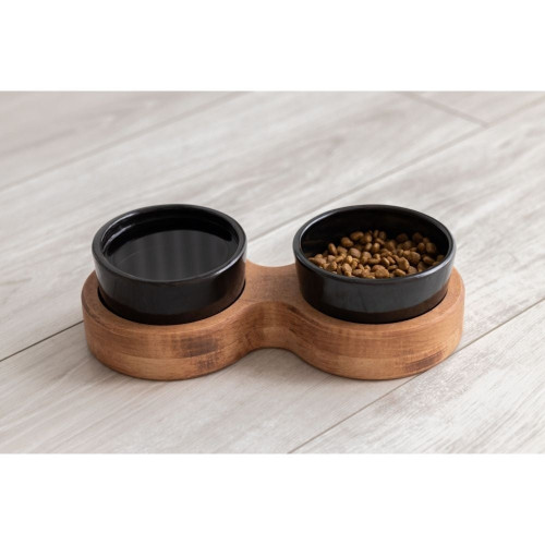 Миски PetJoy для собак та котів, на підставці, коричнево-чорні, 2×0.25 л, 27×13×7 см