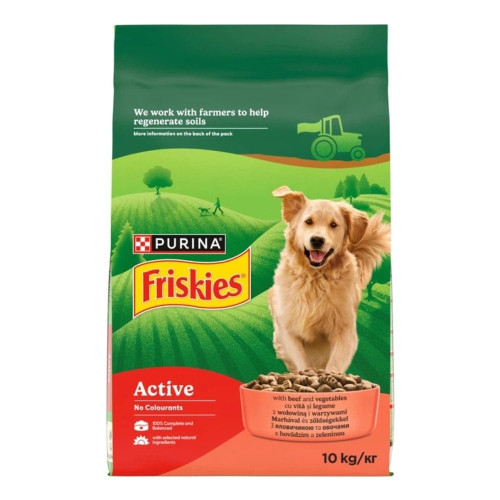 Сухой корм Purina Friskies Active для взрослых активных собак, с говядиной, 10 кг