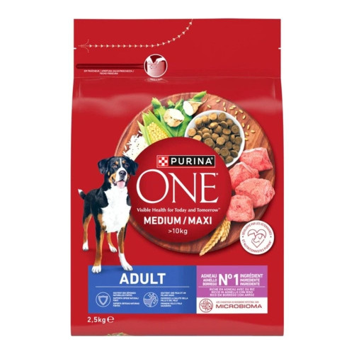 Сухой корм Purina One Medium & Maxi для взрослых собак средних и крупных пород, с ягненком и рисом, 2.5 кг