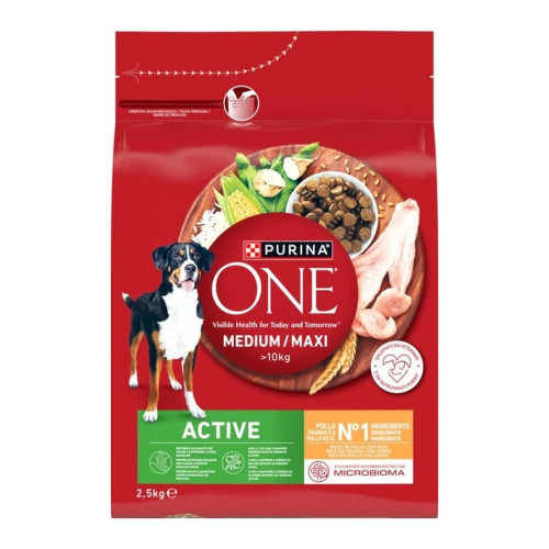 Сухой корм Purina One Medium & Maxi Active для активных собак средних и крупных пород, с курицей и рисом, 2.5 кг