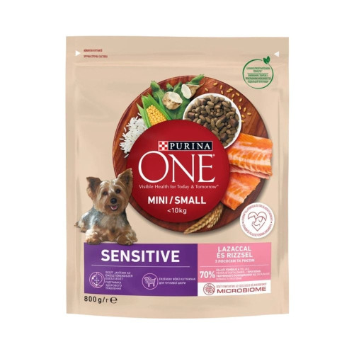 Сухой корм Purina One Mini & Small Sensitive для собак мелких пород, с лососем и рисом, 800 г