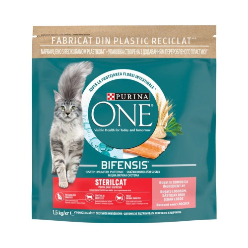 Сухой корм Purina One Sterilcat для взрослых стерилизованных кошек, с лососем и пшеницей, 1.5 кг