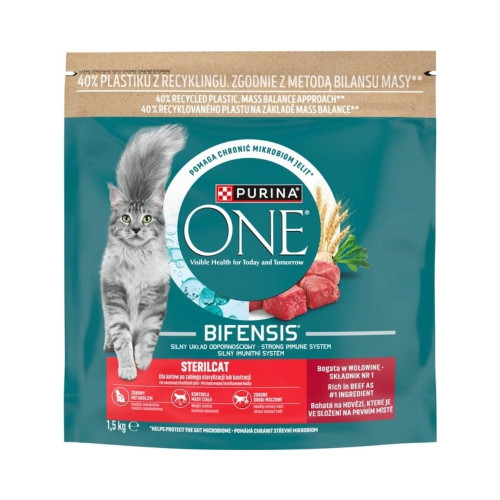 Сухой корм Purina One Sterilcat для взрослых стерилизованных кошек, с говядиной и пшеницей, 1.5 кг