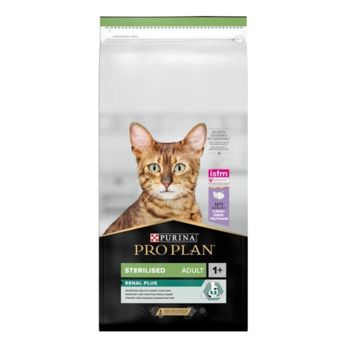 Сухий корм Purina Pro Plan Sterilised Renal Plus для дорослих стерилізованих котів, з індичкою, 14 кг