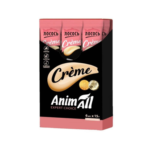 Лакомство AnimAll Сrème для кошек, со вкусом лосося, 6×15 г